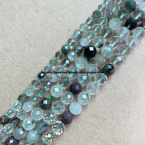 2lots more 10% off ! Semi-precious Stone Diamond Cuts Faceted AA Quality Green Ghost Quartz 7" Round Loose Beads 6 8 10mm