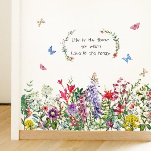 Flower Butterfly baseboard living room sofa TV background wall decoration self-adhesive PVC wall sticker