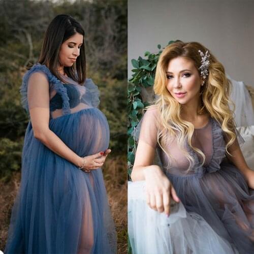 Pretty Women Sleepwear Maternity Dresses for Photoshoot Babyshower Puffy Ruffles Tulle Pregnancy Robe Party Dress Photography