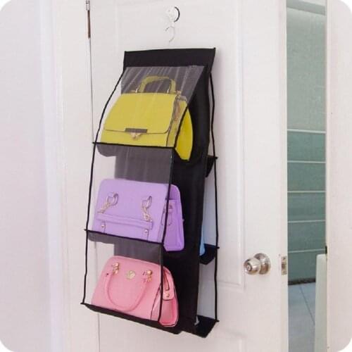 6 Pockets Folding Hanging Bag Double-sided Shelf Bag 3 Layers Handbag Pocket Door Organizer Sundry Storage Hanger Closet Hanger