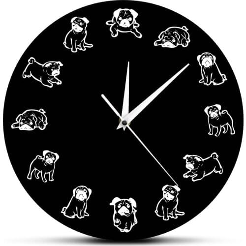 Funny Pug Dog Art Print Modern Wall Clock Puppy Breed Cartoon Humor Wall Clock Vet Office Veterinarian Decor Dog Pet Owner Gift