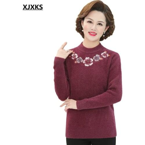 XJXKS 2021 autumn winter new loose plus size women mink wool sweater high-quality knitted turtleneck sweater women pullover