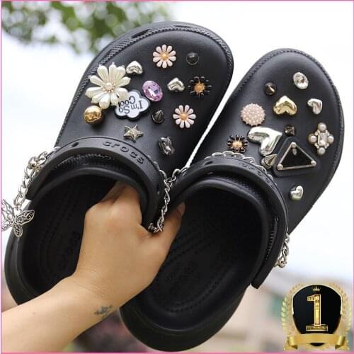New Metal Butterfly chain Croc Charms Designer Pearl Flowers Star DIY Shoe Decoration Clogs Kids Women Girl Gifts Charm for Croc