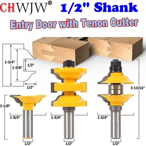 Entry Door with Tenon Cutter 3 Pc. Router Bit Set - 1/2" Shank - CHWJW 12346