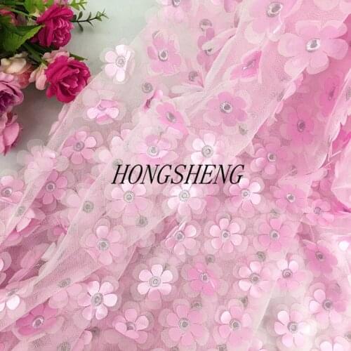 High quality gauze embroidery three-dimensional flower lace fabric double layer fabric 130cm diy womens wedding accessories