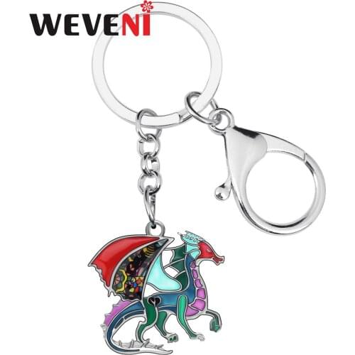 WEVENI Enamel Alloy Floral Dagon Keychains Keyring Cute Animal Touser Key Chain For Women Girl Men Fashion Gift Bag Decoration
