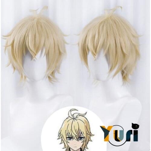 Yuri Seraph of the End Mikaela Hyakuya Cosplay Short Hair Wig light gold Human Hair Men hairpiece Cos Creative C