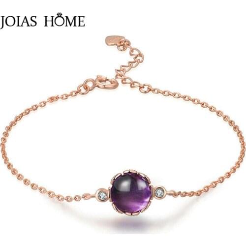 JoiasHome 925 Silver Bracelet For Women Purple Geometric Gemstone Retro Style Gold Color Fashion Women Jewelry Wholesale 2020