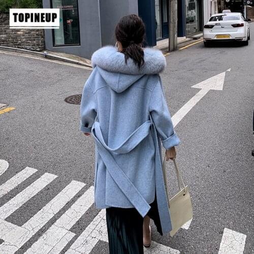 Women Fox Fur Collar Wool Coat Casual Winter Wool Jacket Woolen Overcoat Cashmere Coat loose Korean version Leisure coat
