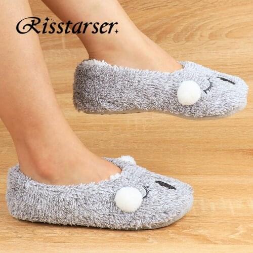 Winter Women Socks Slippers Funny Koalas Cartoon Cotton Cute Anti-Slip Fur Slippers Bedroom Flat Girl Gift Plush Fluffy Shoes