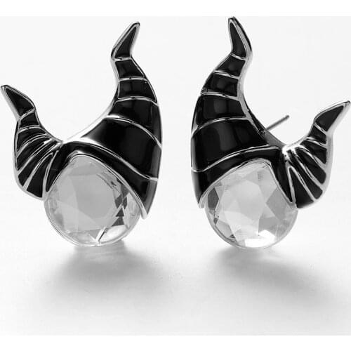Villain Earrings Maleficent Trendy Jewelry Party Stud Earrings Women Gift Cosplay Witch Horns Crystal Earring Enamel Black Queen