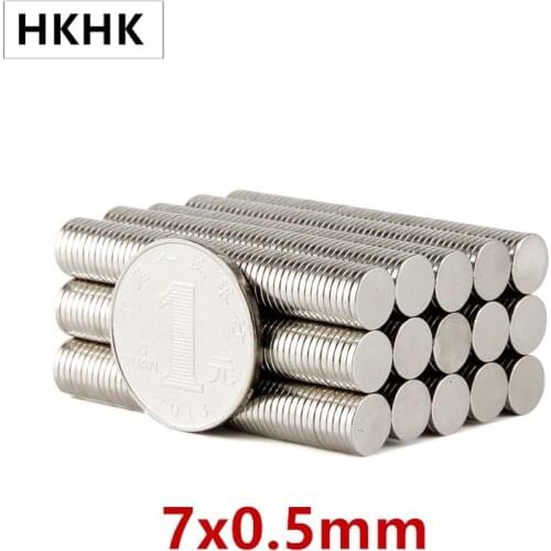 100p/lot Disk Magnet 7mm x 0.5mm N52 Strong magnet 7x0.5 mm NdFeB Rare Earth Neodymium magnet 0.5mm thin Magnets for speaker