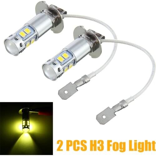 2pcs Car Auto H3 100W High Power COB LED 3000K 1800lm Yellow Fog Light Driving Bulb 360 Degree Beam Angle Day-time Running Lamp