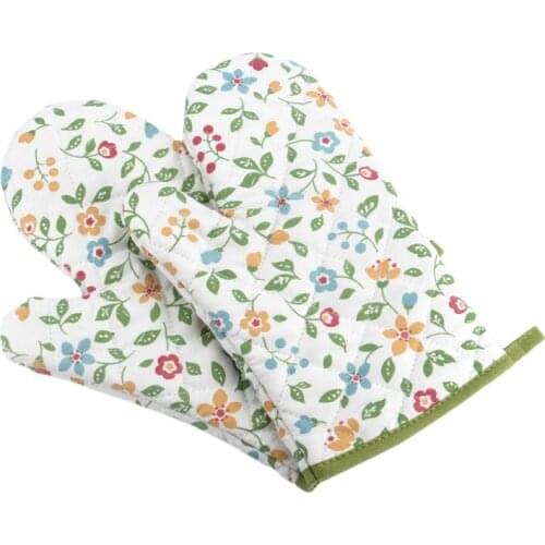 2pcs Kitchen Gloves Insulation Floral Pattern Potholder Pad Kitchen Microwave Thickening Anti-scalding For Baking Gloves