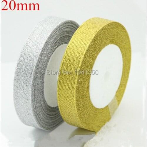 Free shipping 3/4"(20mm) christmas glitter ribbon diy party decoration gold and silver ribbon wholesale