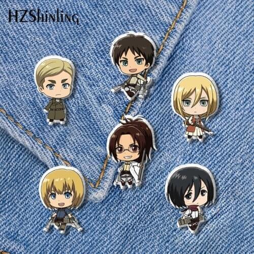 2021 New Attack on Titan Acrylic Lapel Pin Anime Levi Mikasa Eren Epoxy Butterfly Clasp Pin Handmade Butterfly Brooch