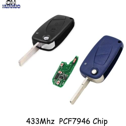 Black/Blue-2 Button Flip Folding Remote Key 433Mhz PCF7946 Chip Fit For Fiat 500 Panda Idea Punto Stilo Ducato With Uncut Blade