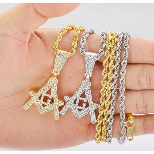 BLACK BADGE Religious Style Zircon Inlaid Masonic Logo Pendant Necklace Fashion Men Hip Hop Punk Jewelry 2021 Dropshipping