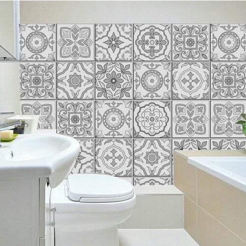 Retro Grey Decorative Moroccan Tiles PVC Tile Stickers,Retro Wall Art Decal,Adhesive Waterproof Kitchen Bathroom Furniture Decor