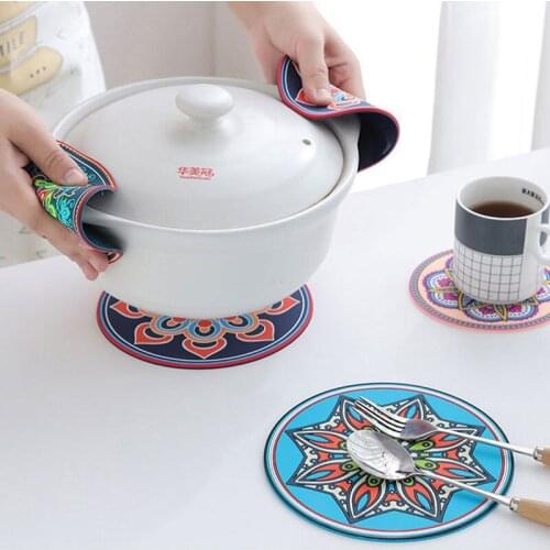 Nordic Retro Decorative Heat Insulation Pad Silicone Waterproof Coaster Multifunctional Round Non-Slip Bowl Mat