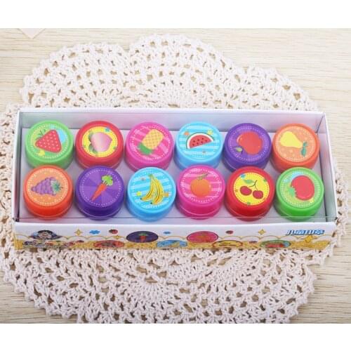 12pcs/Box Children Toy Rubber Stamps Cartoon Fruits Kid Seal DIY Scrapbook Photo Album Decor Stamper High Quality Simple