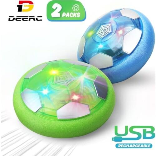 DEERC Kid Toys Hover Soccer Ball 2 Air Indoor Soccer Ball LED Lights Soft Foam Bumpers Outdoor Football Games Gifts For Toddlers