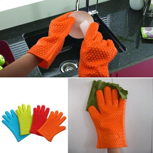 Food Grade Heat Resistant Thick Silicone Kitchen Oven Glove Cooking BBQ Grill Glove Oven Baking Gloves1 Pcs