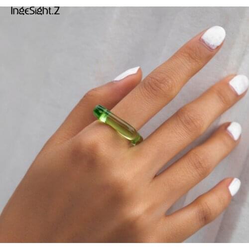 IngeSight.Z 7 Colors Acrylic Acetic Acid Geometric Square Knuckle Finger Rings Female Rainbow Resin Index Finger Rings Jewelry