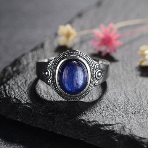 Classic Oval Kyanite Moonstone Ring 925 Sterling Silver Elegant Gemstone Ring Jewelry for Women Party Anniversary Birthday Gift