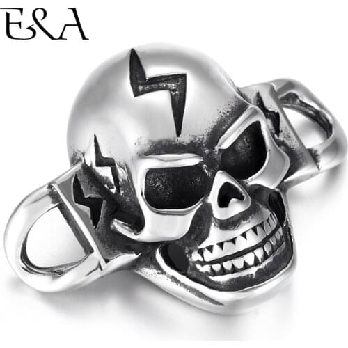 Stainless Steel Connectors Large Skull Curved 1/1 Loop for DIY Punk Bracelet Making Findings Jewelry Connect Parts Supplies