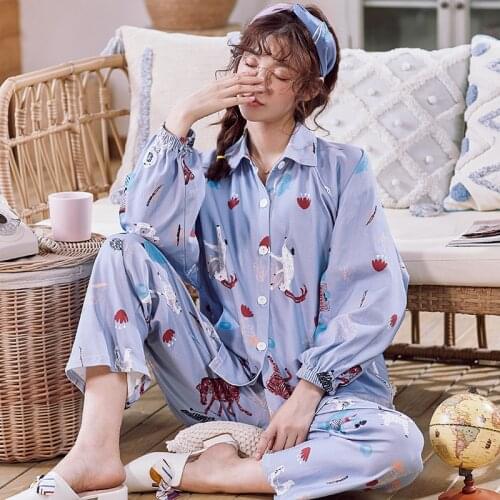 Suit Female Home Wear Pijama Pyjama 3XL Cotton Pajamas Set Autumn Winter Women Sleepwear Cartoon 2PCS Nighty Cute Nightwear