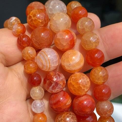 Natural Orange Cracked Fire Agates Onyx Stone Round Loose Spacer Beads For Jewelry Making 6/8/10MM Diy Necklace Bracelet 15"Inch