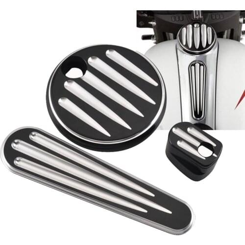 Fuel Gas Door Cover For Har-ley Touring FLHX FLTRX 2014 2015 2016 2017 Stripe Motorcycle Black Cut Fuel Gas Tank Door Cover Cap