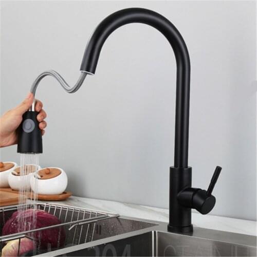 360° Rotation Kitchen Faucet Pull Out Hot and Cold Water Faucet Black Swivel Spout Bibcock Bathroom Water Sink Mixer Tap