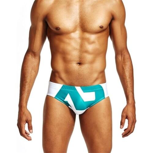 Popular Mens Geometry Printed Swimming Suits Tight Fitting Fashion Trendy High Elasticity Sexy Swimming Briefs