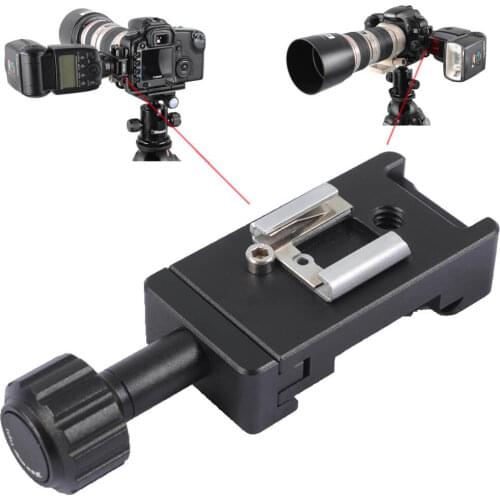 Metal Clamp with Universal Hot Shoe Mount for Camera Tripod Ball Head Vertical Shoot Quick Release Pate & Speedlight Flash