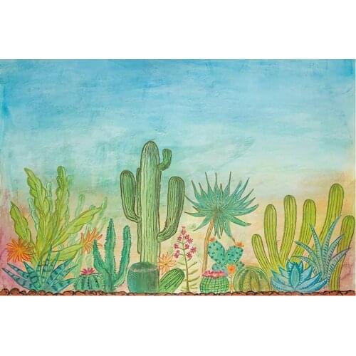 Cartoon Green Cacuts Party Photography Backdrop Baby Shower Natural Plant Room Decor Photo Booth Studio Prop