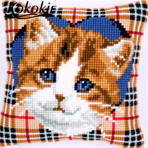 Diy knitting needles kit for cross stitch set sales cat pattern cushion handicraft embroider needlework kits fabric pillowcase