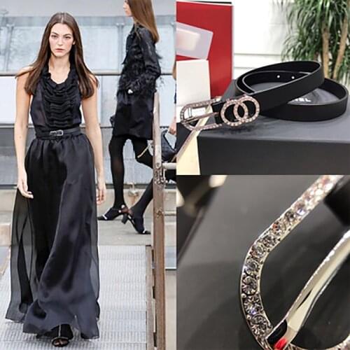 Genuine Cow Skin Belt Women 2.0 cm Wide Slim Classical C Artificial Diamonds Decoration Luxury Wearing Accessories Ladies Gifts