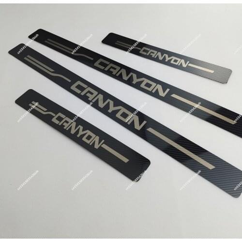 New CANYON Car Door Sill Carbon fiber 4PCS Protective Cover Stainless Steel Door Sills Scuff Plate for GMC CANYON 2016-2020