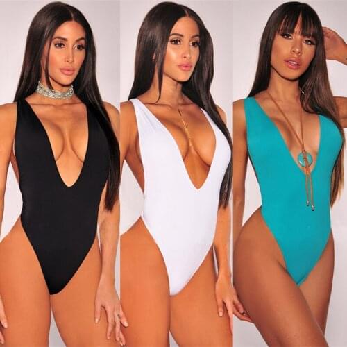 New One-Piece Swimwear Women Black Bathing Suit Deep V Push Up Beachwear Female Backless Swimsuit Sexy Solid Triangle Bikini