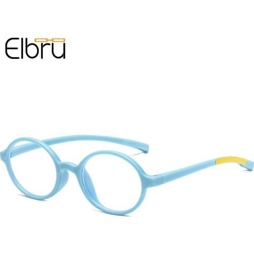 Elbru Children Silicone Anti Blue Light Glasses Baby Fashion Oval Computer Goggles Boys Girls Ultralight Plain Spectacles Frame