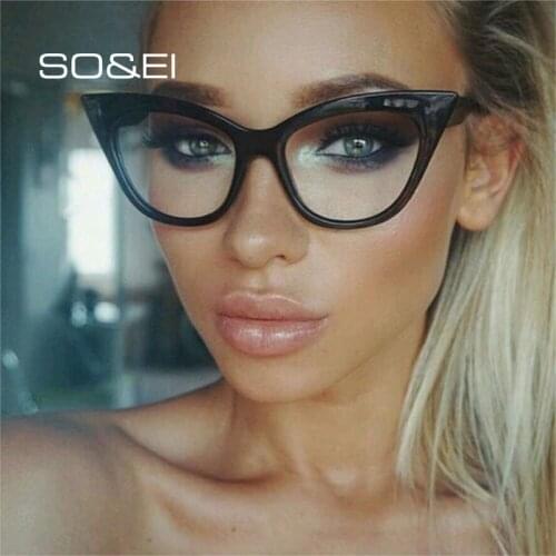 SO&EI Fashion Retro Cat Eyes Women Glasses Frame Vintage Red Stripes Clear Lens Eyewear Men Optics Prescription Glasses Frame