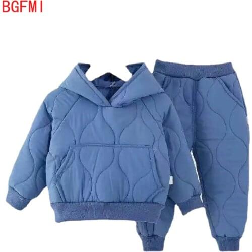 Autumn Winter New Kids Thick Windproof Cotton Clothing Suits for Boy Girl Baby Cotton Hoodie+trousers Home Outdoor 2pcs Set 1-5T