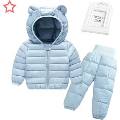 Autumn Winter Baby Boy Girl clothing Childrens Set Thin hooded jacket Toddler Down Jacket Set Outerwear 2pcs Kids Clothing Suit