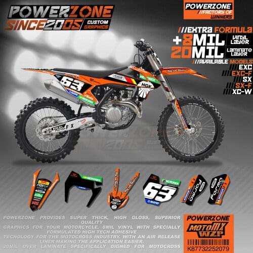 PowerZone Custom Team Graphics Backgrounds Decals 3M Stickers Kit For KTM SX SXF MX EXC XCW Enduro 125cc to 500cc 2016-2019 079