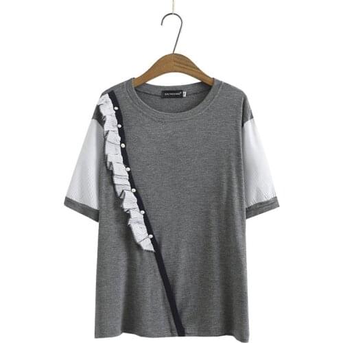 Plus Size XL-4XL Womens Short Sleeve Summer Tshirts Cotton&Lace Tops Oversized Vintage Shirts