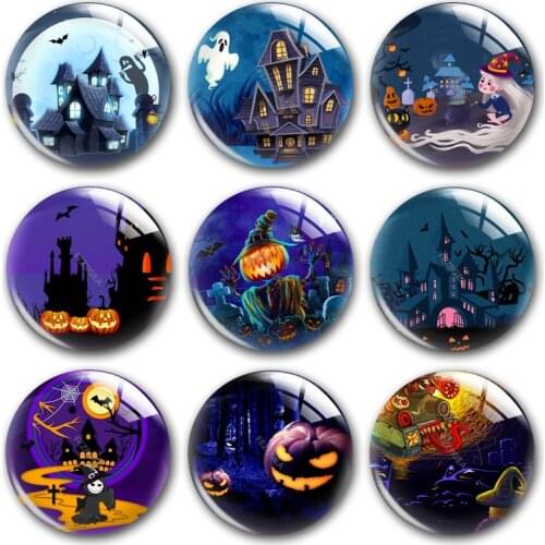 Handmade Halloween party pumpkin bat Round photo glass cabochons demo flat back DIY collier jewlery Making findings accessory
