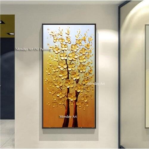 Handmade 3D Texture Knife Flower Tree Gold Flower Abstract Modern Wall Art Oil Painting Canvas Home Wall DecorRoom Decoration