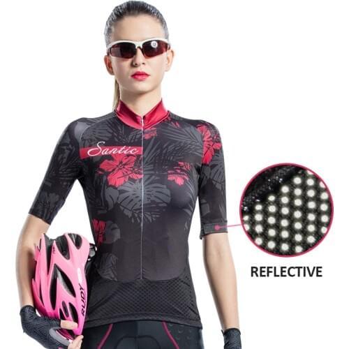 Santic Women Cycling Short Jersey Pro Fit Ladies Road MTB Bike Bicycle Jersey Short Sleeve Reflective Asian Size S-XL L8C02131
